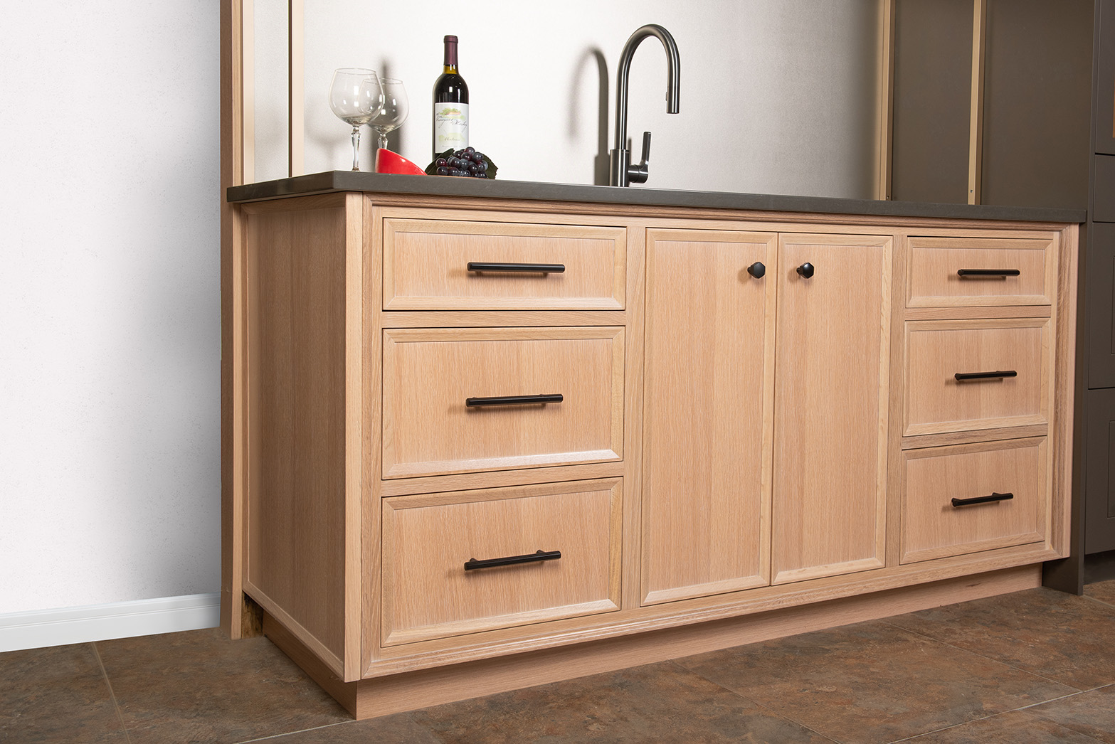 White oak cabinet kitchen sink